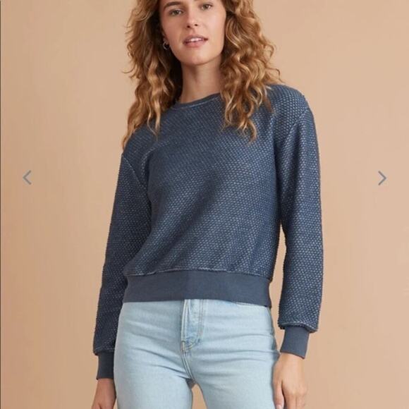 Marine Layer Birdseye Sweatshirt Long Sleeve Crew Neck Pullover True Navy NWT XS - Picture 2 of 6